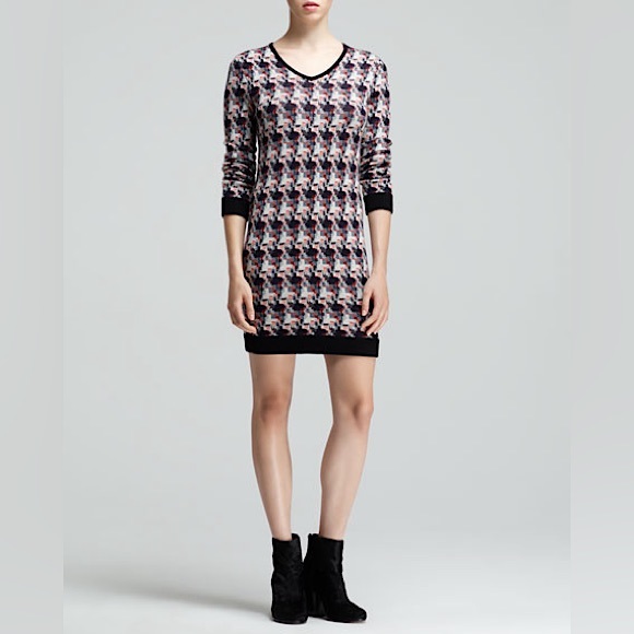 RAG & BONE | Mariah Houndstooth Long-Sleeve Merino Wool Sweater Dress | M - Picture 4 of 13
